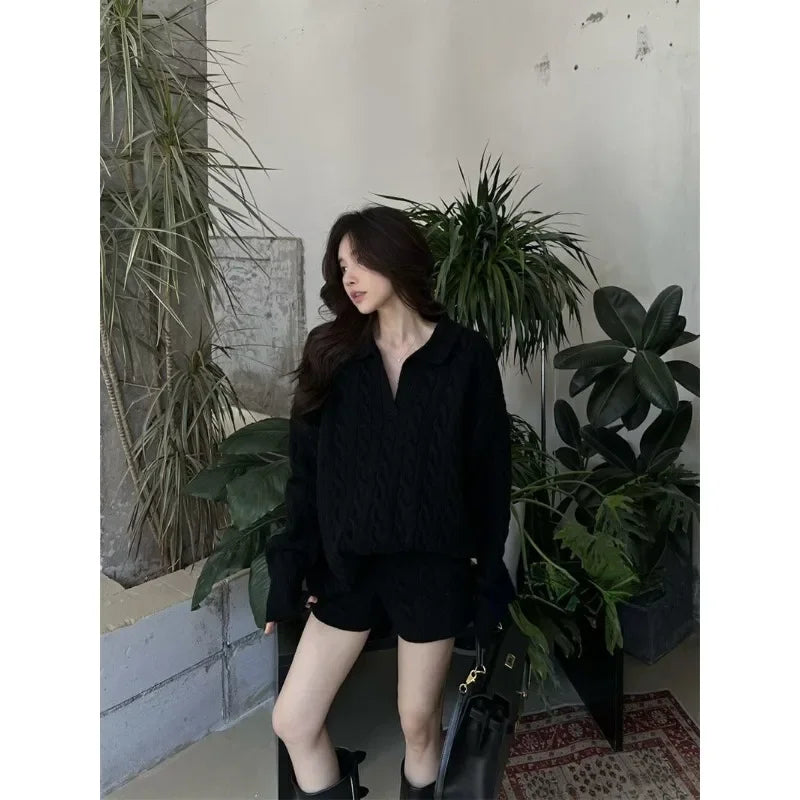 Deeptown White Basic Women Kint Sweater Long Sleeve Oversized Pullovers Korean Fashion Autumn Jerseys Old Money Casual Jumper