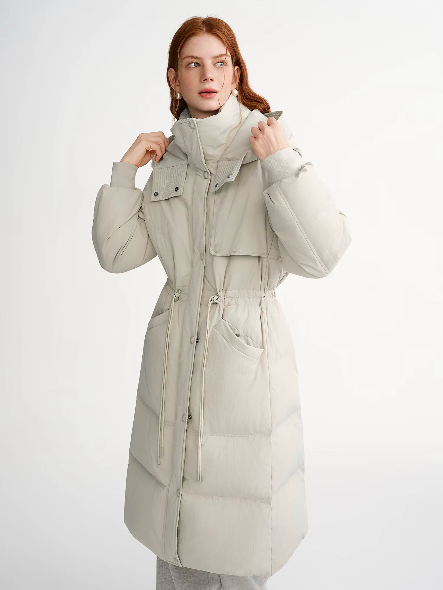 2025 Plus Women's Long Puffer Coat Hooded Belted Waist Down Jacket Slim Fit Winter Warm Thermal Parka Trench Overcoat