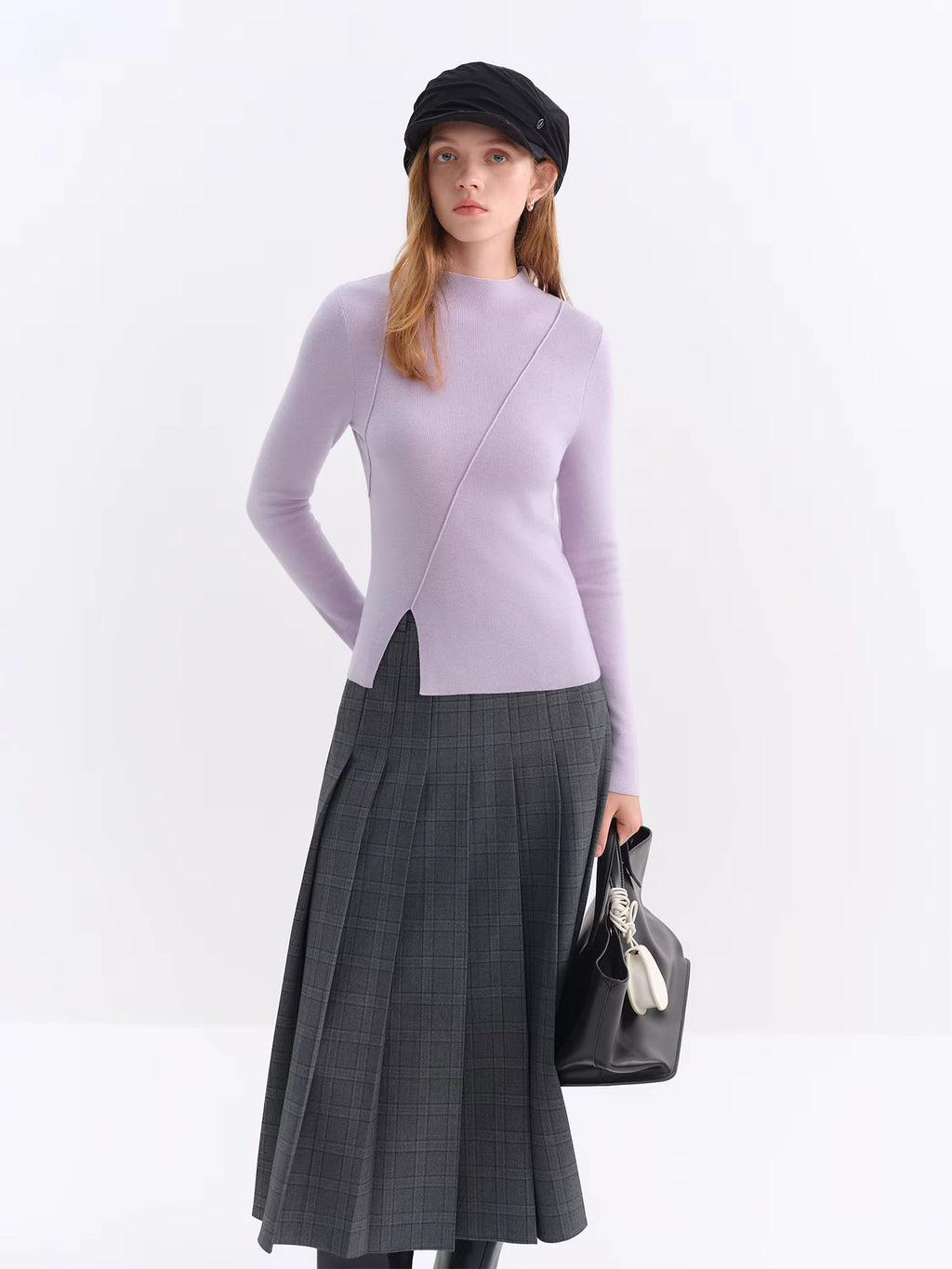 2025 Winter Women's Mulberry Silk Wool Blend Knit Top - Asymmetric Bias Cut Design Base Layer for Casual Comfort