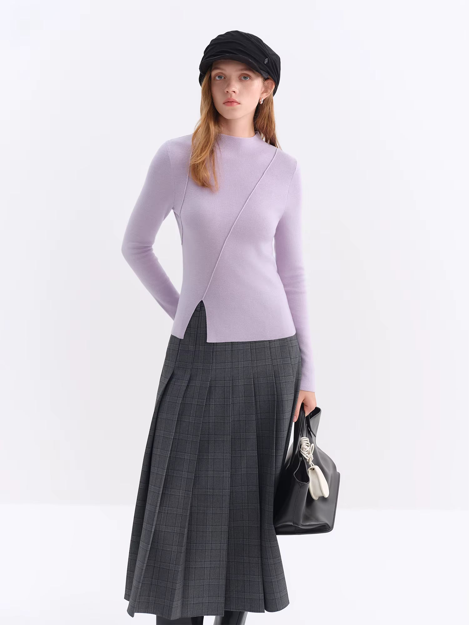 2025 Winter Women's Mulberry Silk Wool Blend Knit Top - Asymmetric Bias Cut Design Base Layer for Casual Comfort