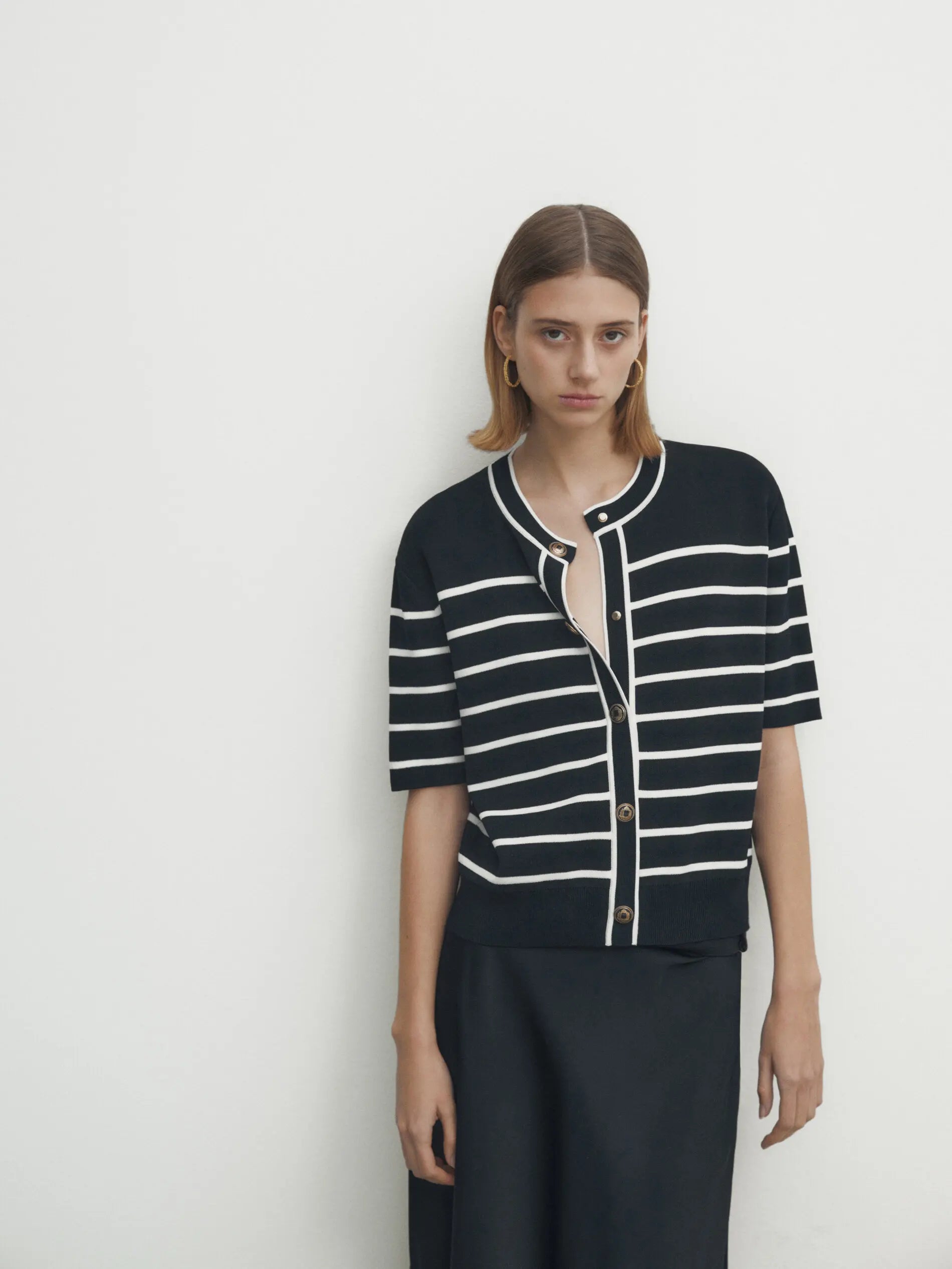 Ethereal MD 2024 women's autumn new style of Scented cotton button stripe cardigan T-shirt