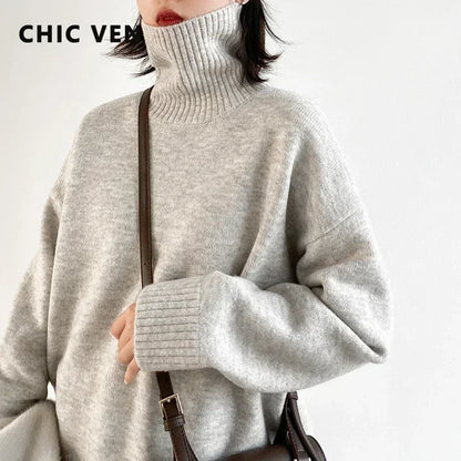 CHIC VEN Korean Women's Sweater Loose Turtleneck Sweaters Warm Solid Pullover Knitwear Basic Female Tops Autumn Winter