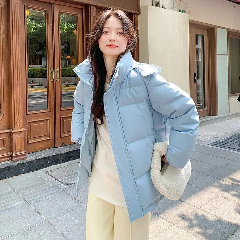 2024 New Style Korean Down Cotton Jacket Women Hooded Parkas Winter Padded Coat Thick Warm Loose Puffer Female Snow Wear Outwea