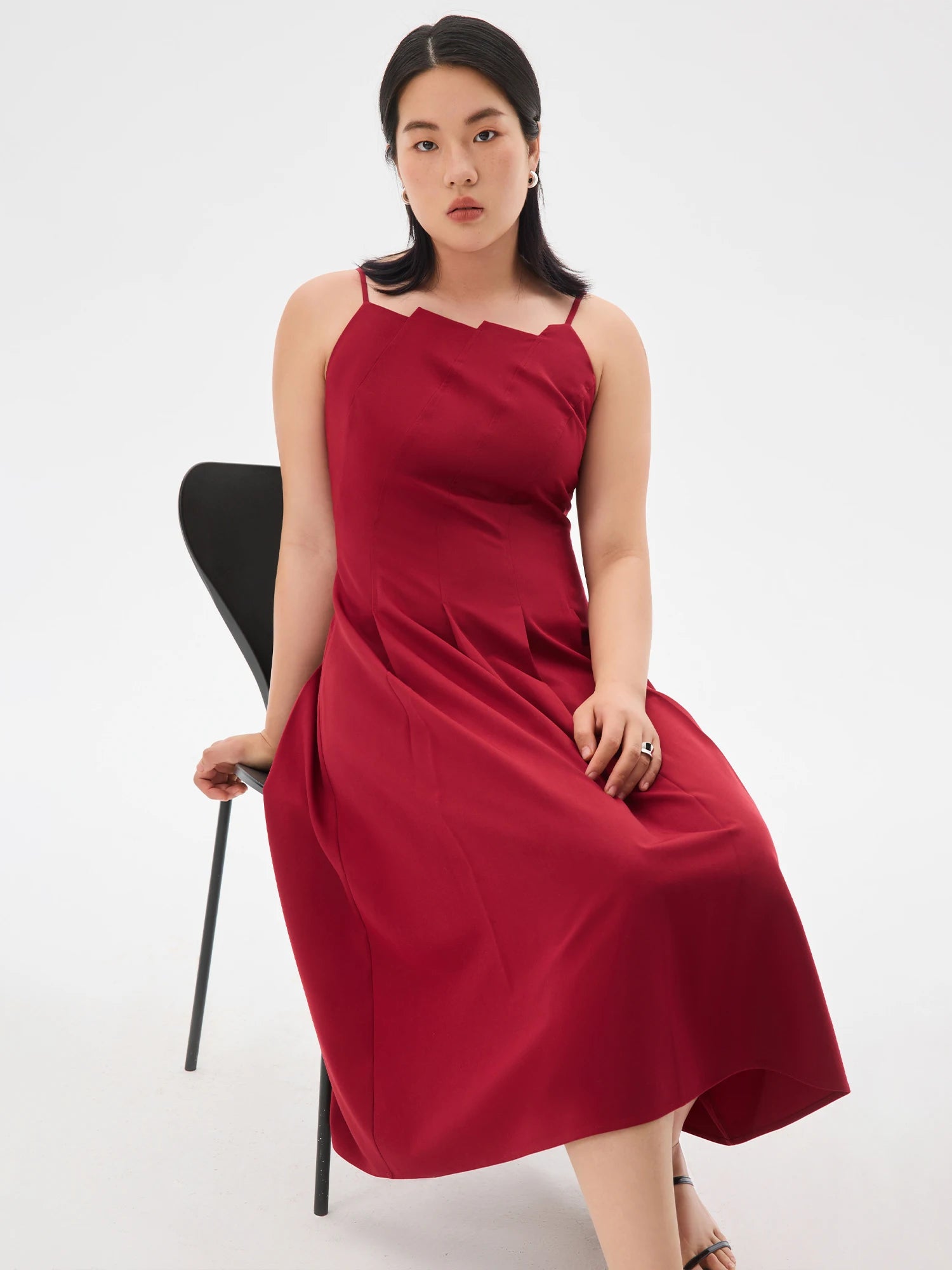 DUSHU 2025 Summer Women's Origami Collar Maxi Dress - Convertible Dual Silhouette & Waist-Emphasizing Elegance
