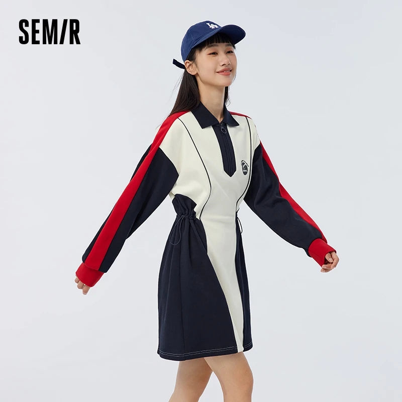 Semir Dress Women Loose 2023 Spring New Slimming Color Matching Polo Dress