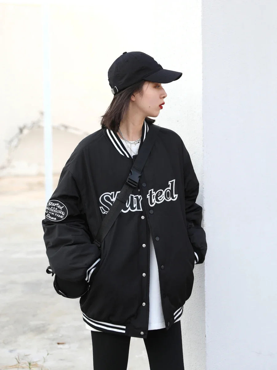 CHIC VEN Women Jacket Streetwear Casual Letter Baseball Quilted Female Overcoat Thick Warm Lady Coat Autumn Winter 2024