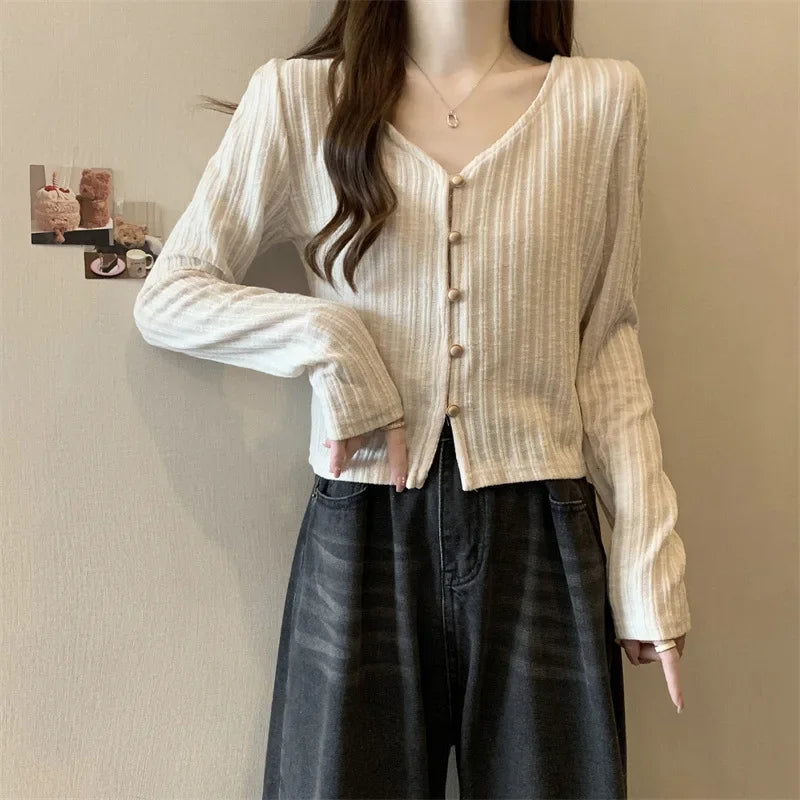 Kpop 2024 Autumn New Knit Fashion Long Sleeve Top Set Sweet Sensation Korean Style Cardigantank2-piece Set Elegant Chic