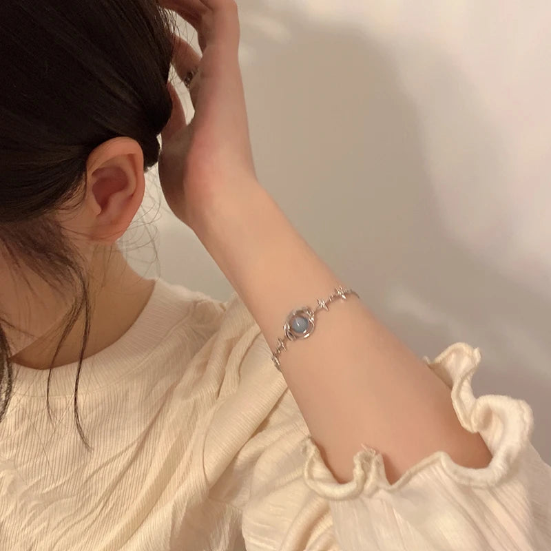 Fashion Ins Blue Planet Bracelet For Women Goth Six-pointed Star Bracelet Teen Jewellery Hip Hop Party Girl 2023 New Jewelry