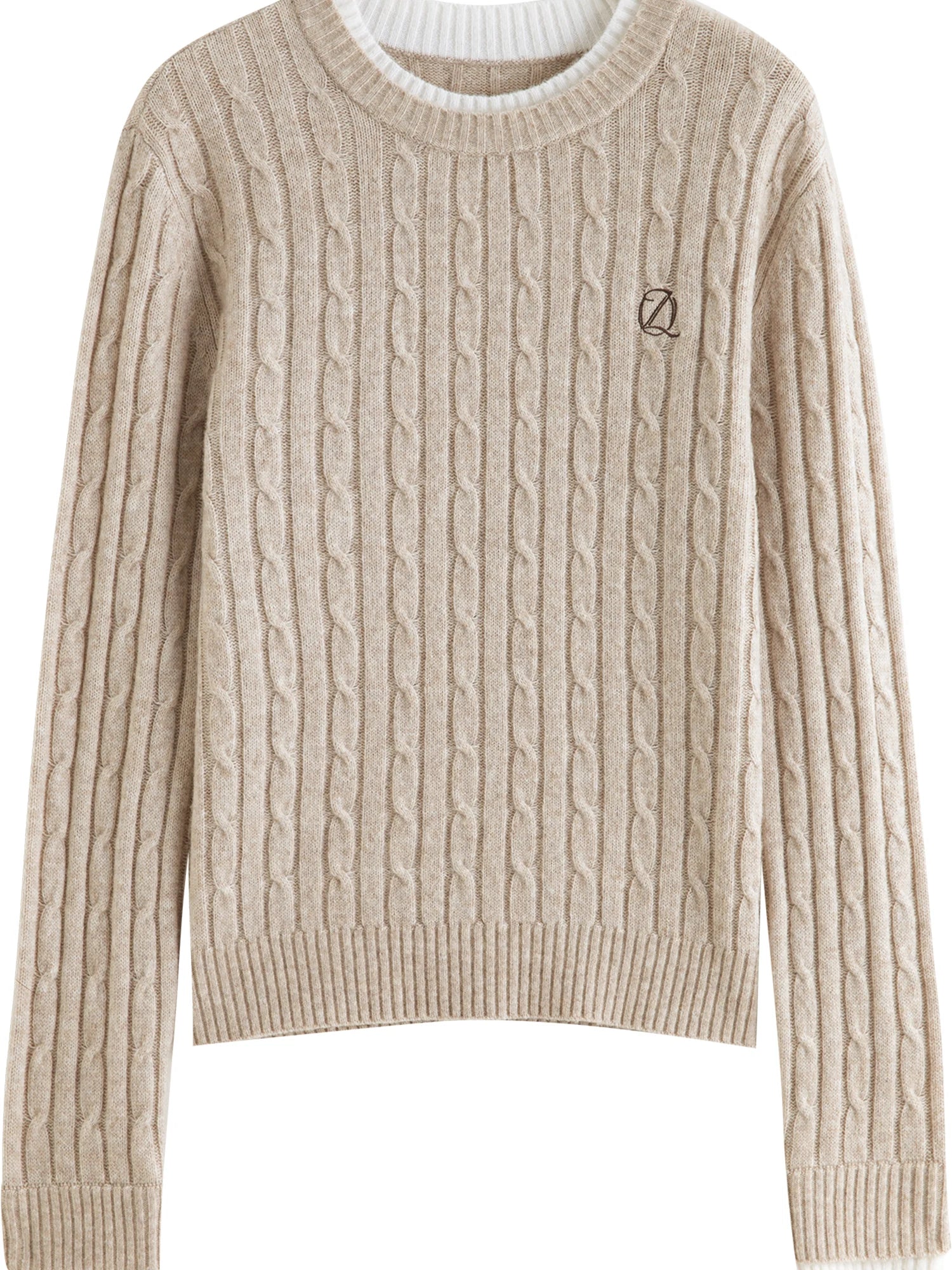 ZIQIAO-Petite Women's Mock Two-Piece Round Neck Jacquard Wool Knit Sweater Korean-Style Pullover Fall 2025 New Arrival Pullovers