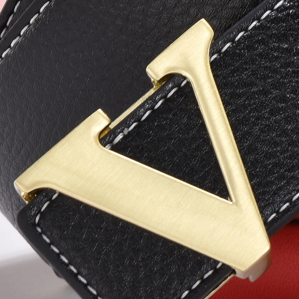 LUCKACE Design Belt For Men Fashion Women Luxury Letter Smooth Buckle Belts Alloy V Buckle Belts Leather Belts Gifts Waist