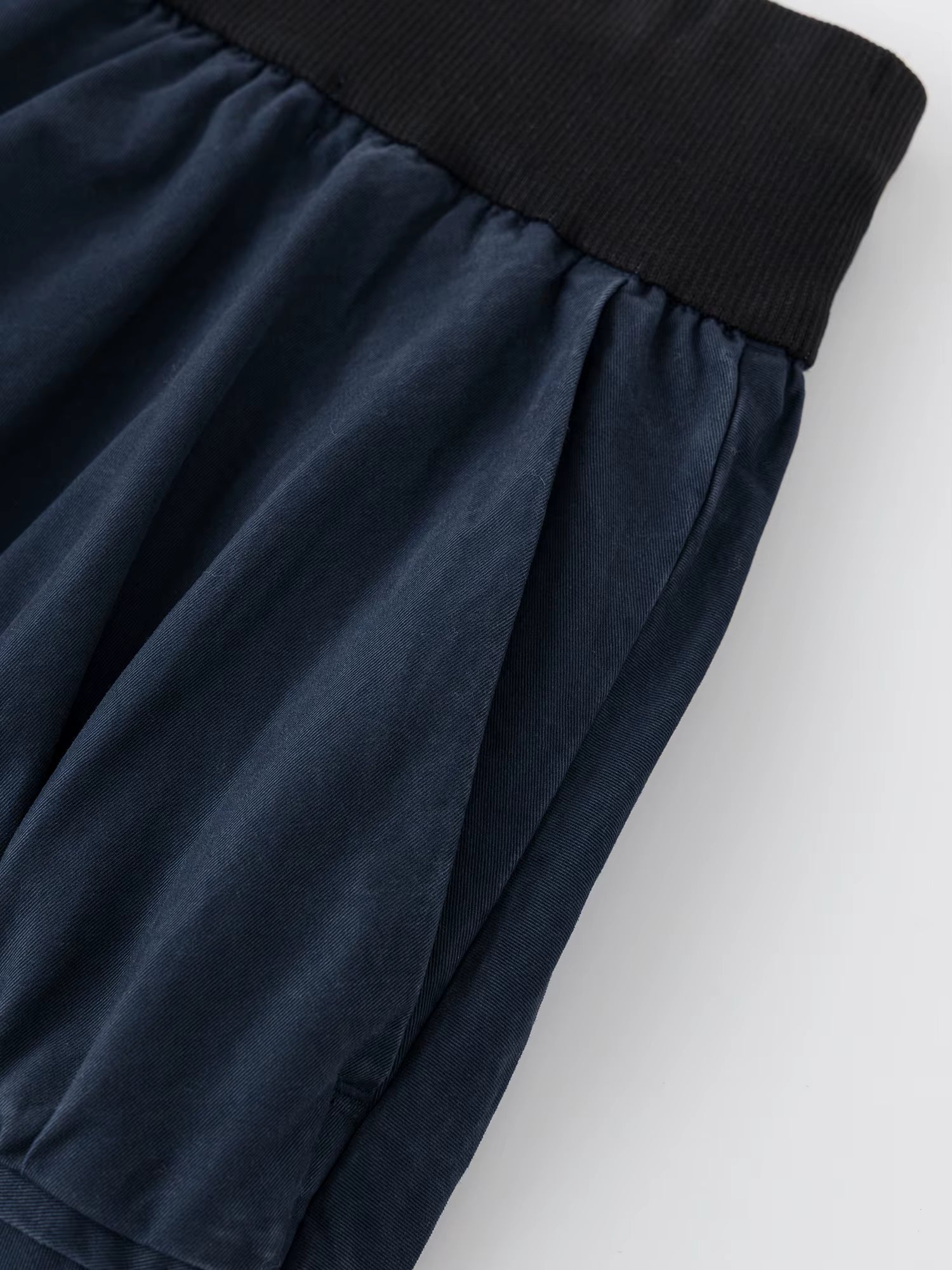 Washed Blue Patchwork Pleated Half Skirt Women's Winter 2025 New Arrival Drawstring Oversized Skirt 100% Cotton Skirts