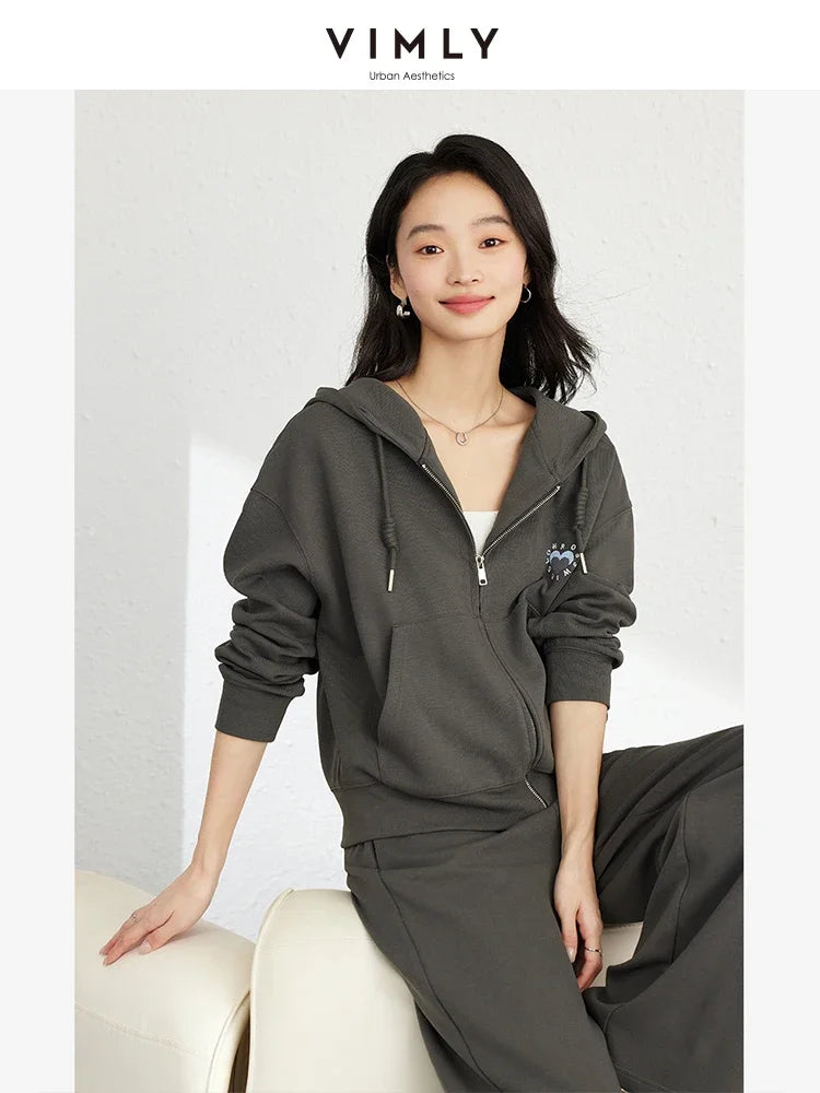 VIMLY New Women's Casual Tracksuit Autumn Commuter Hooded Sweatshirt Suit Sporty Pants Outfits Pullover Simple Matching Set