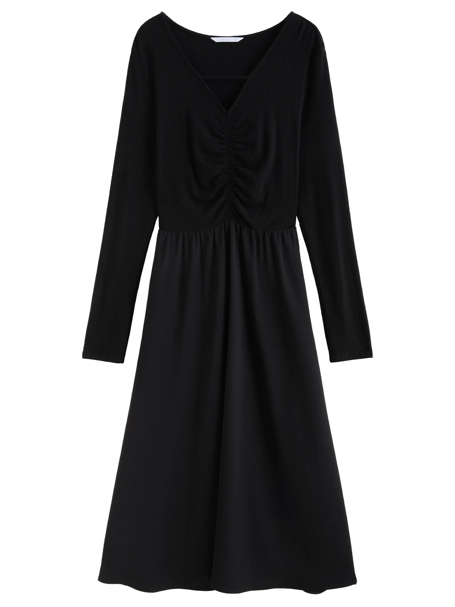 DUSHU Plus Size Women Black Dress Winter V-Neck Knitted Patchwork Long X-LINE Dresses Long Sleeve Temperament Dress 24DS84364