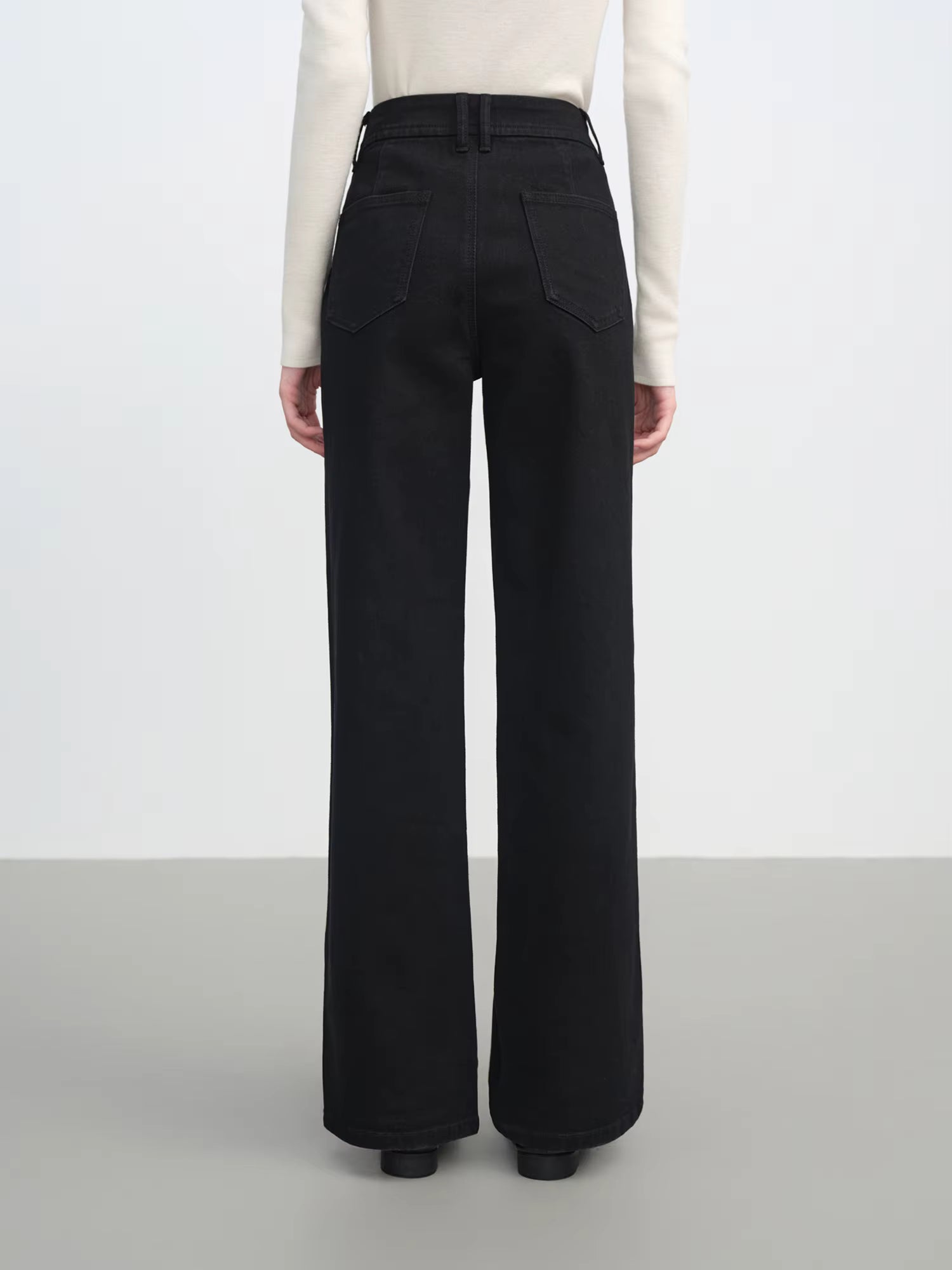 High-Waisted Black Wide-Leg Jeans with Slit Detail, Women's Fashion Casual Stretch Denim Trousers