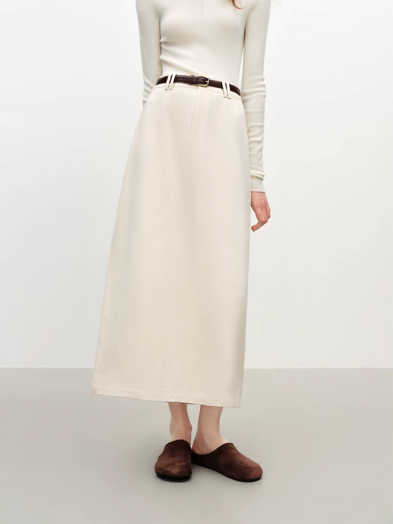 Extra Long Cotton Straight Skirt for Women Commuting 2025 Autumn and Winter New Style with Belt