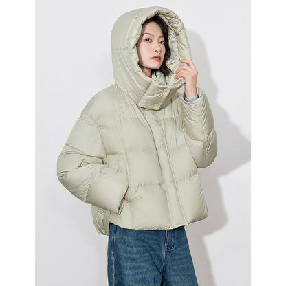 TOYOUTH Women Down Jacket 2024 Autumn and Winter 90% White Duck Down Stand up Collar Hooded Jacket Coat