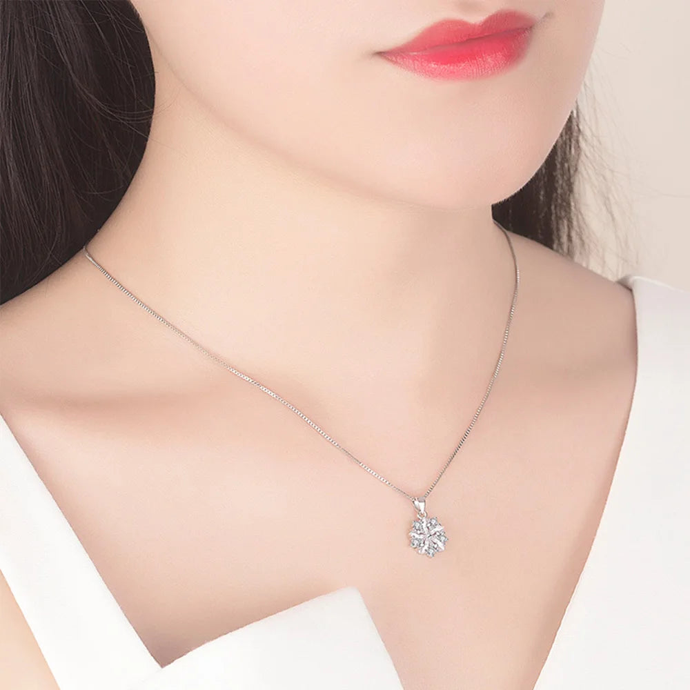 925 Sterling Silver Necklace For Women Pink Crystal Flower Pendant Korean Fashion Chain Designer Luxury Quality Jewelry GaaBou