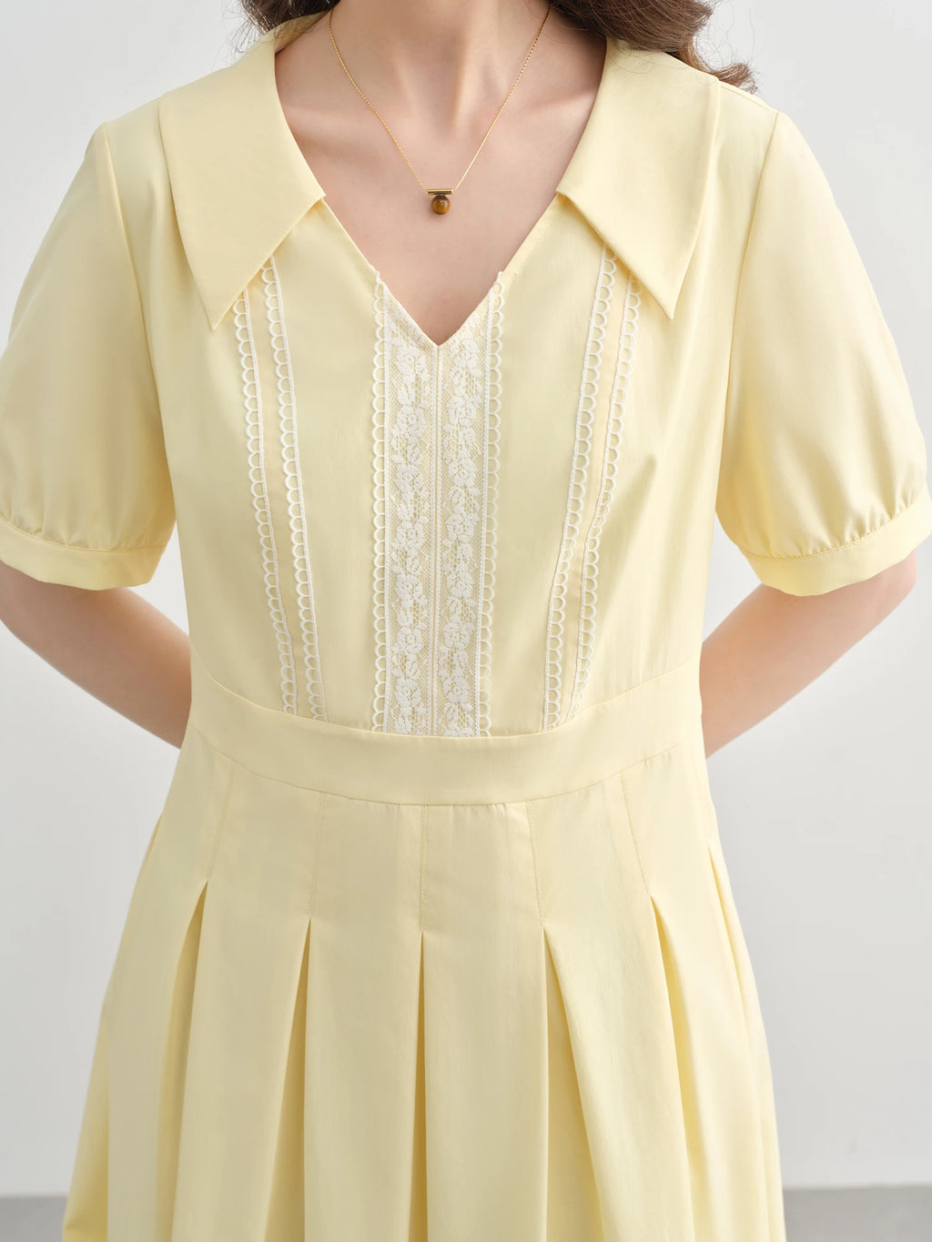 DUSHU Plus Size Women's Slim Dress Summer Sweet Age-reducing Waist Short Sleeve V-neck High Waist Pleated