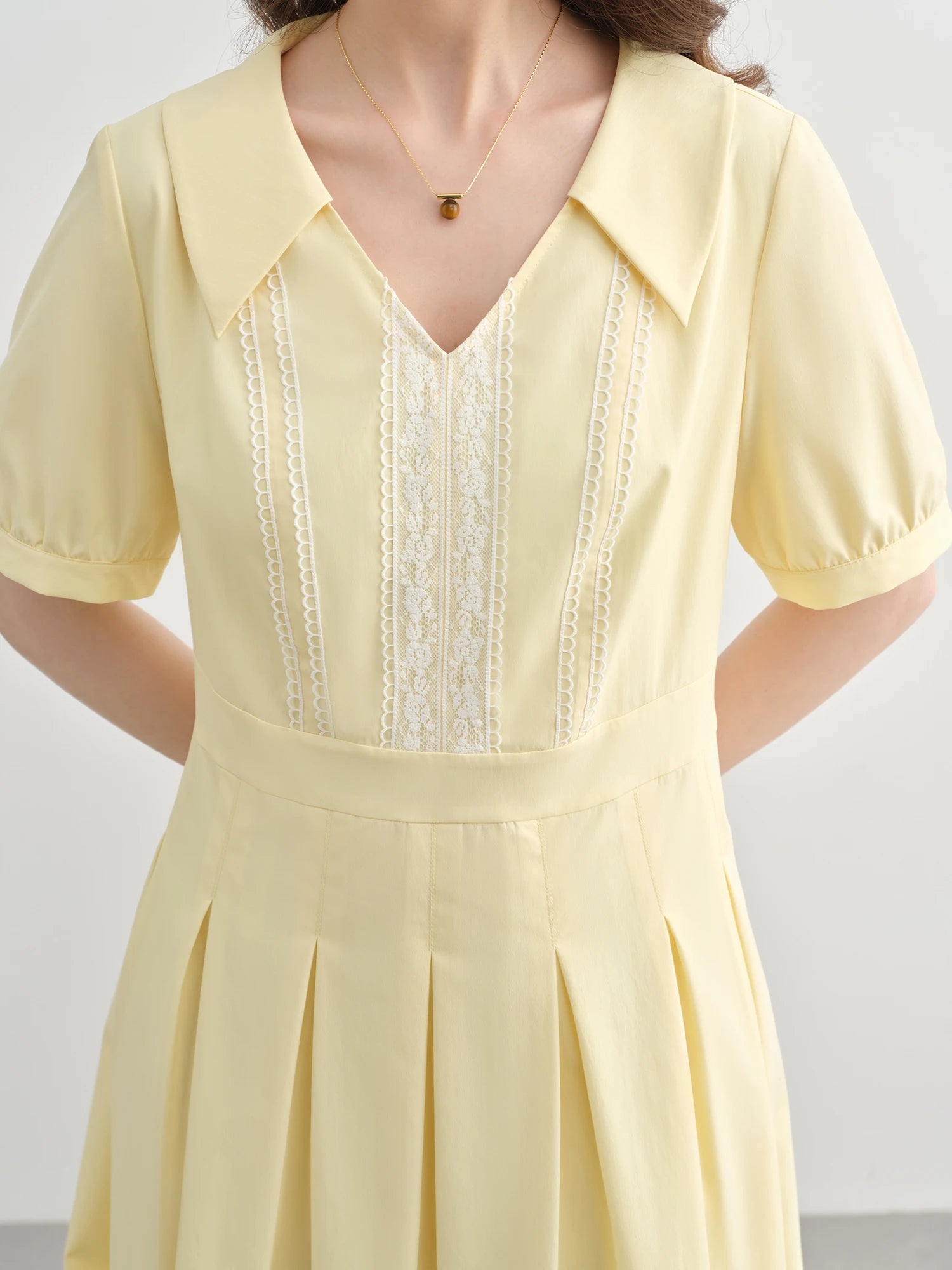 DUSHU Plus Size Women's Slim Dress Summer Sweet Age-reducing Waist Short Sleeve V-neck High Waist Pleated