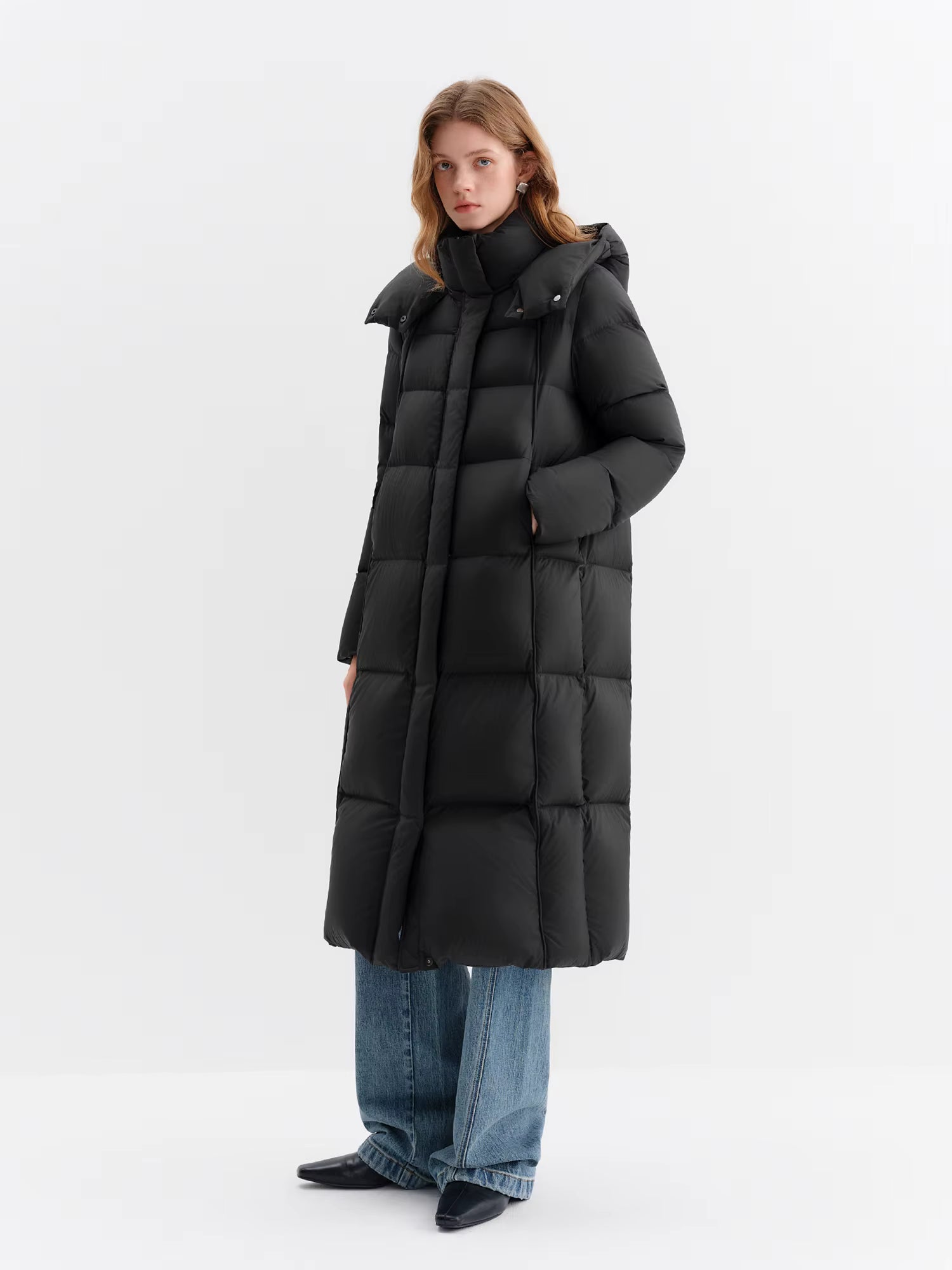 Puff Hooded Color Matching Knee-length Down Jacket Women's Winter 2025 New Cold-proof Warm Coats Simple Leisure