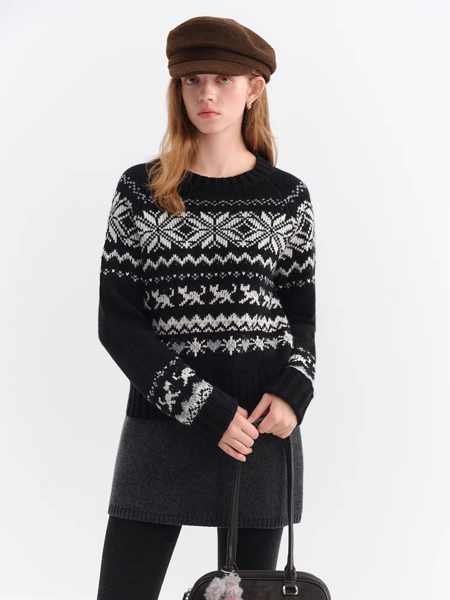 Christmas Sweater Fair Isle Cable Women Knit Sweater Crew Neck Pullover Winter Cozy Y2K Cottagecore Retro Patterned Jumper