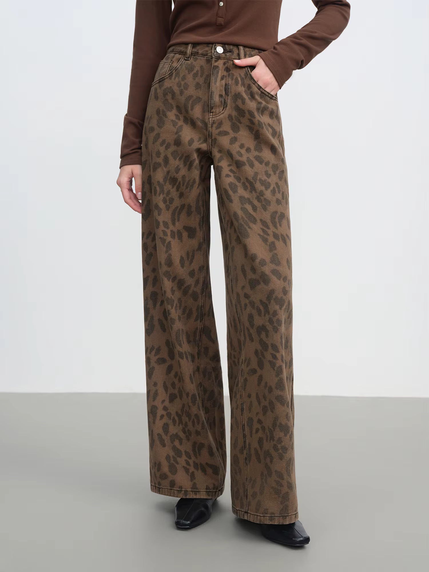 2025 New Women's Jeans Chic Brown Straight Leg Pants Cotton Washed Denim High Waist Tummy Control Slim Fit Casual Trousers