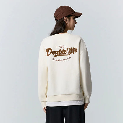 Semir Sweatshirt Women Mid-Length Heating Imitation Lamb Wool Loose Fake Two-Piece Letter Embroidery Dropped Shoulder Top