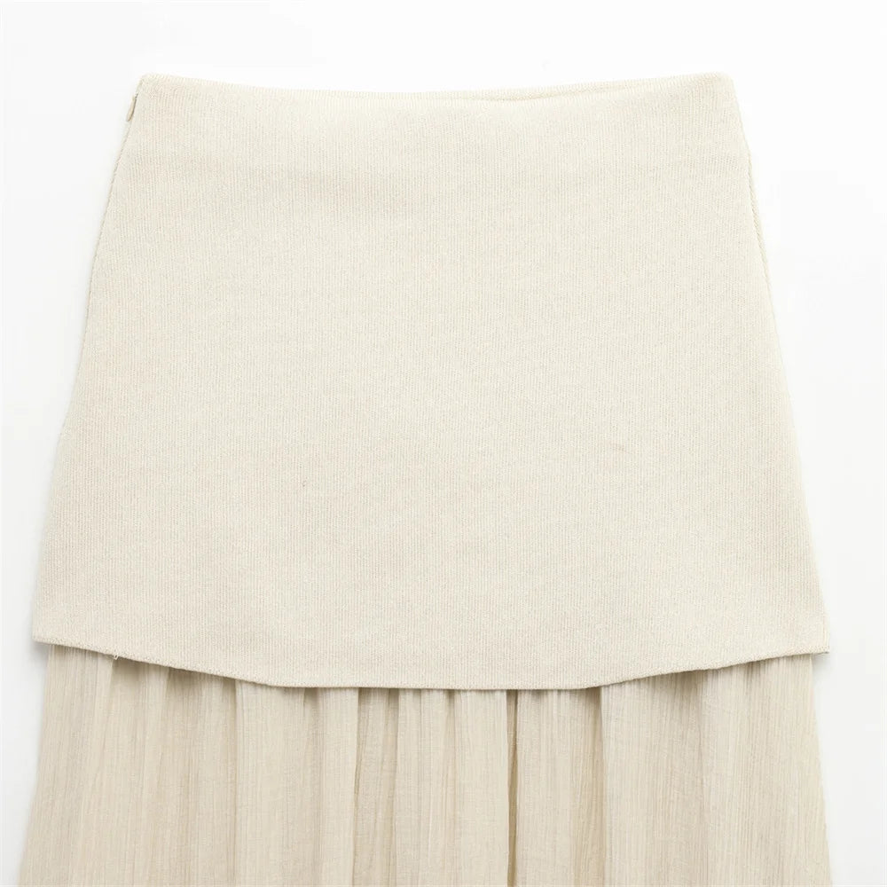 Women's Elegant Button-Down Vest & Pleated Maxi Skirt Set