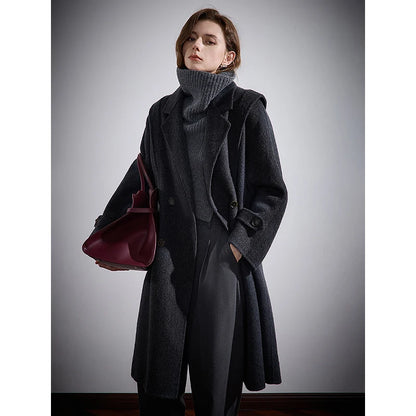 TOYOUTH Women Wool Coat 2024 Autumn and Winter New Lapel Collar Woolen Long Coat