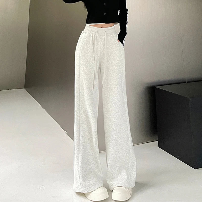 Women Korean Leisure Comfortable Wide Leg Trousers Girls High Waist Casual Grunge Clothes Sweatpants Female Fashion Loose Slacks