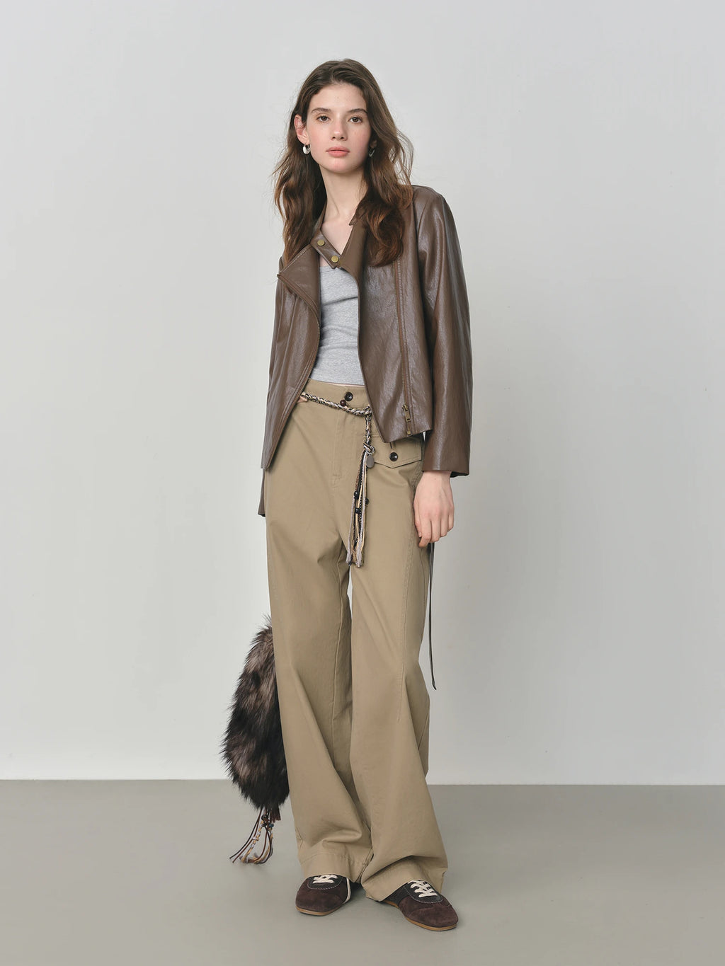 FSLE Maillard Dark Brown Short PU Leather Jacket for Women Autumn 2025 New Arrival Style Casual Slim Chic Coat Y2K