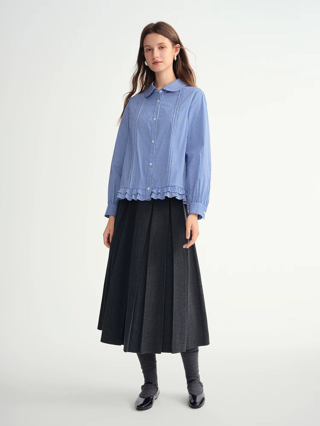 Plus-size Women Clothing 【Sweet Tea Girl】 Striped Gathered Wooden Ear neckline and hem Babydoll Dress 2025 Winter Shirt