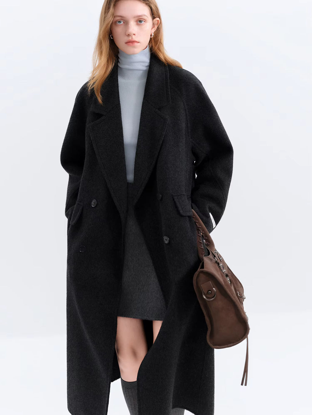 2025 Winter Women's Green Casual Commute Blazer Coat - Double-Faced Wool Blend Trench Outerwear for Daily Versatile Wear