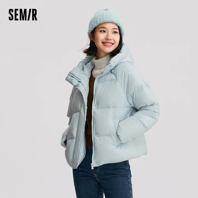 Semir Down Jacket Women Solid Color Loose Versatile 2024 Winter New Three-Proof Hooded Puffer Coat Down Jacket