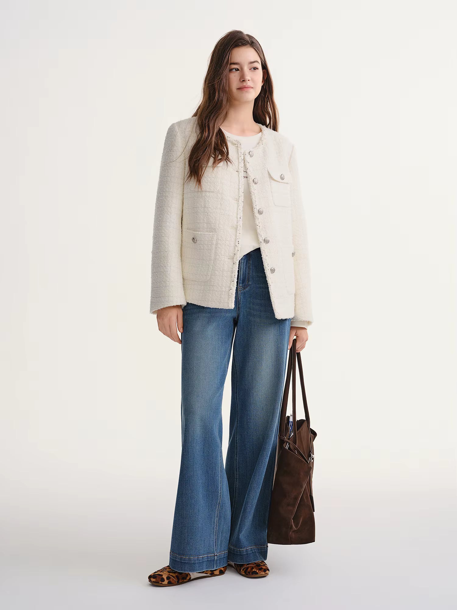 Autumn Winter 2025 Women's Embellished Tweed Jacket - Heavy Craft Lace Trim & Braided Detail Casual Elegance Outerwear