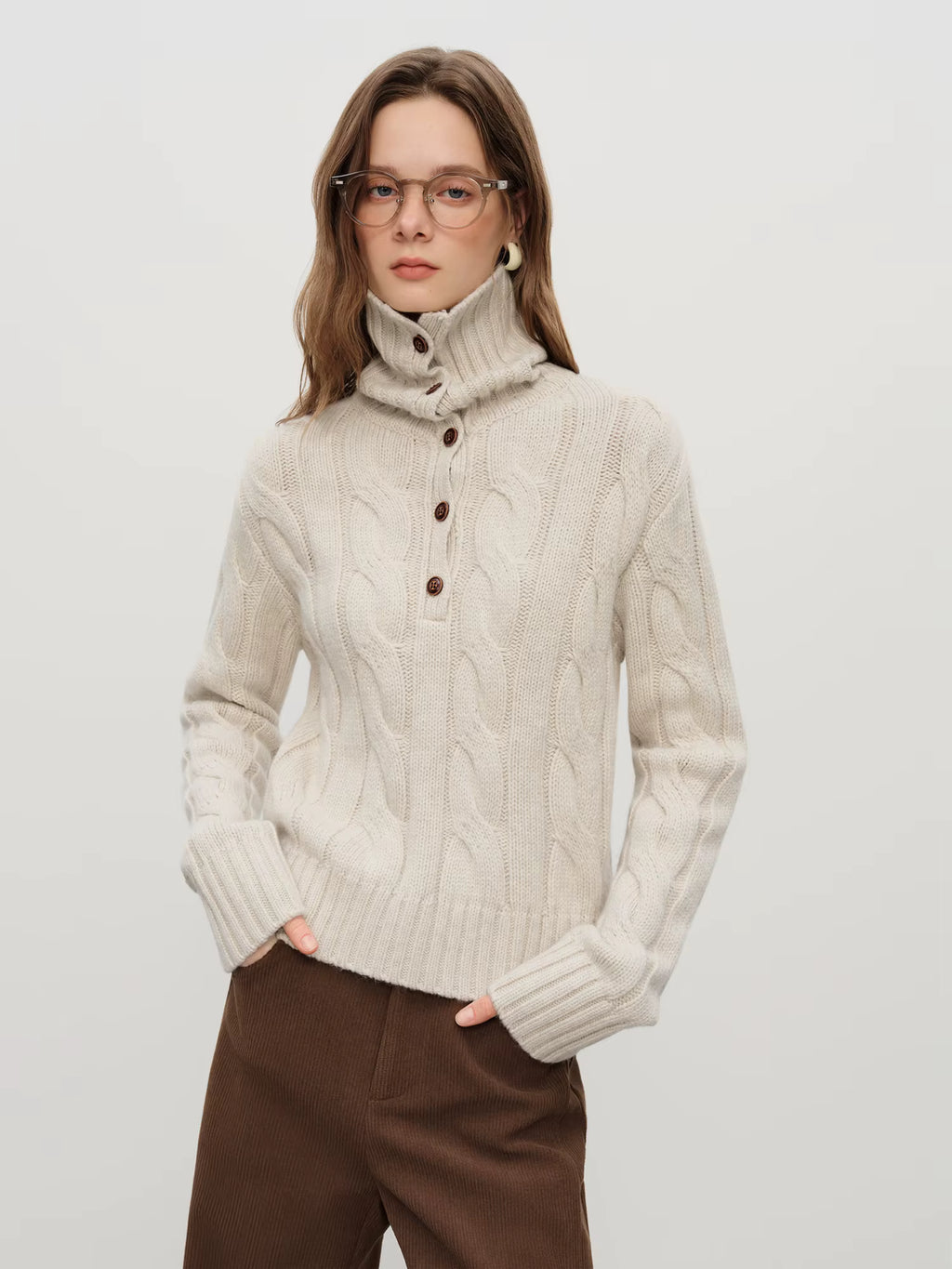 Reversible Turned-Up Collar Floral Knit Sweater for Women Winter 2025 New Arrival Slightly Oversized Fit Sweaters Pullovers