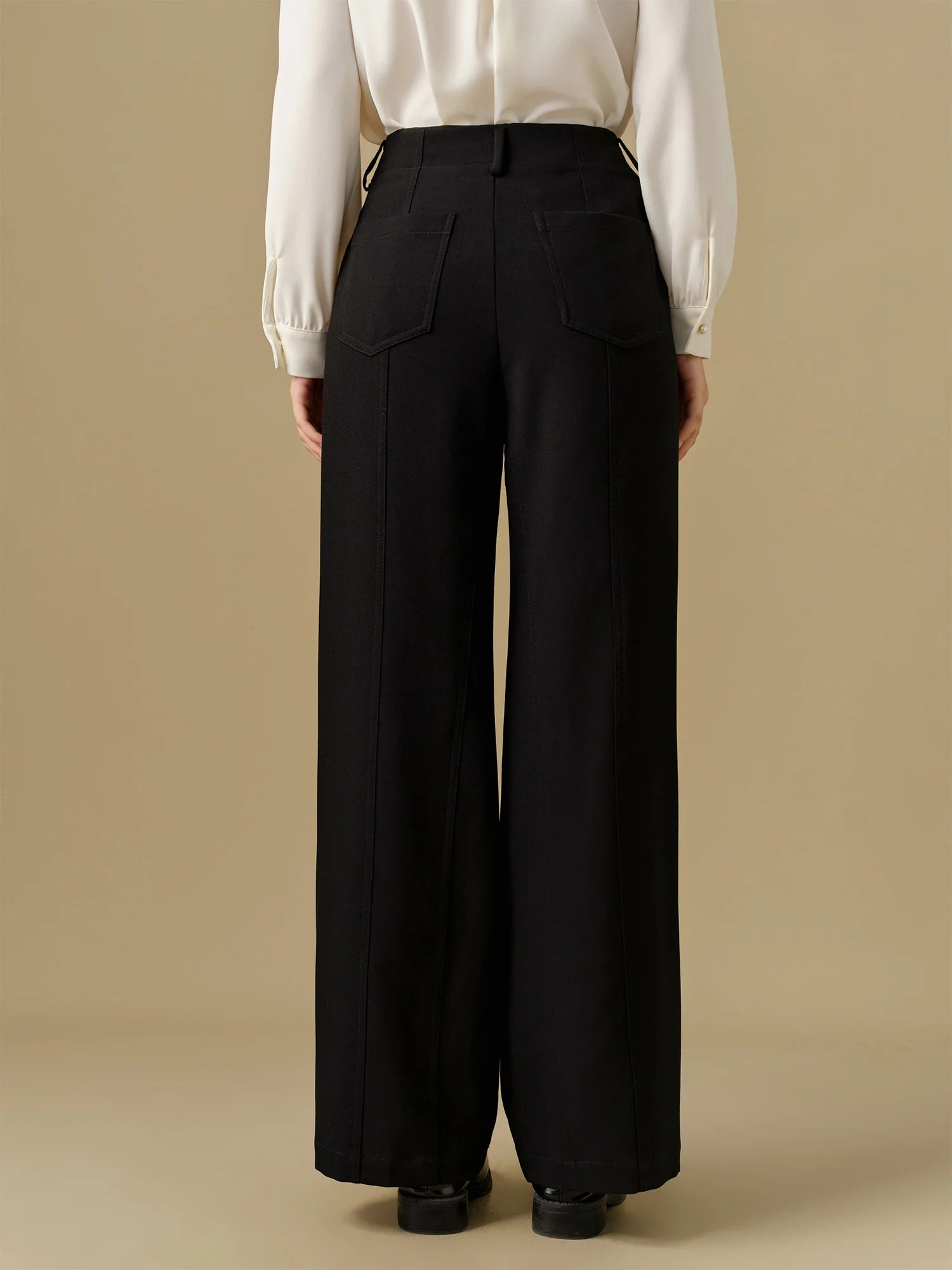 DUSHU Women Black Suit Trouser Winter Thick Straight Full Length Slightly Strech Solid Pants Office Lady Long Trouser 24DS84344