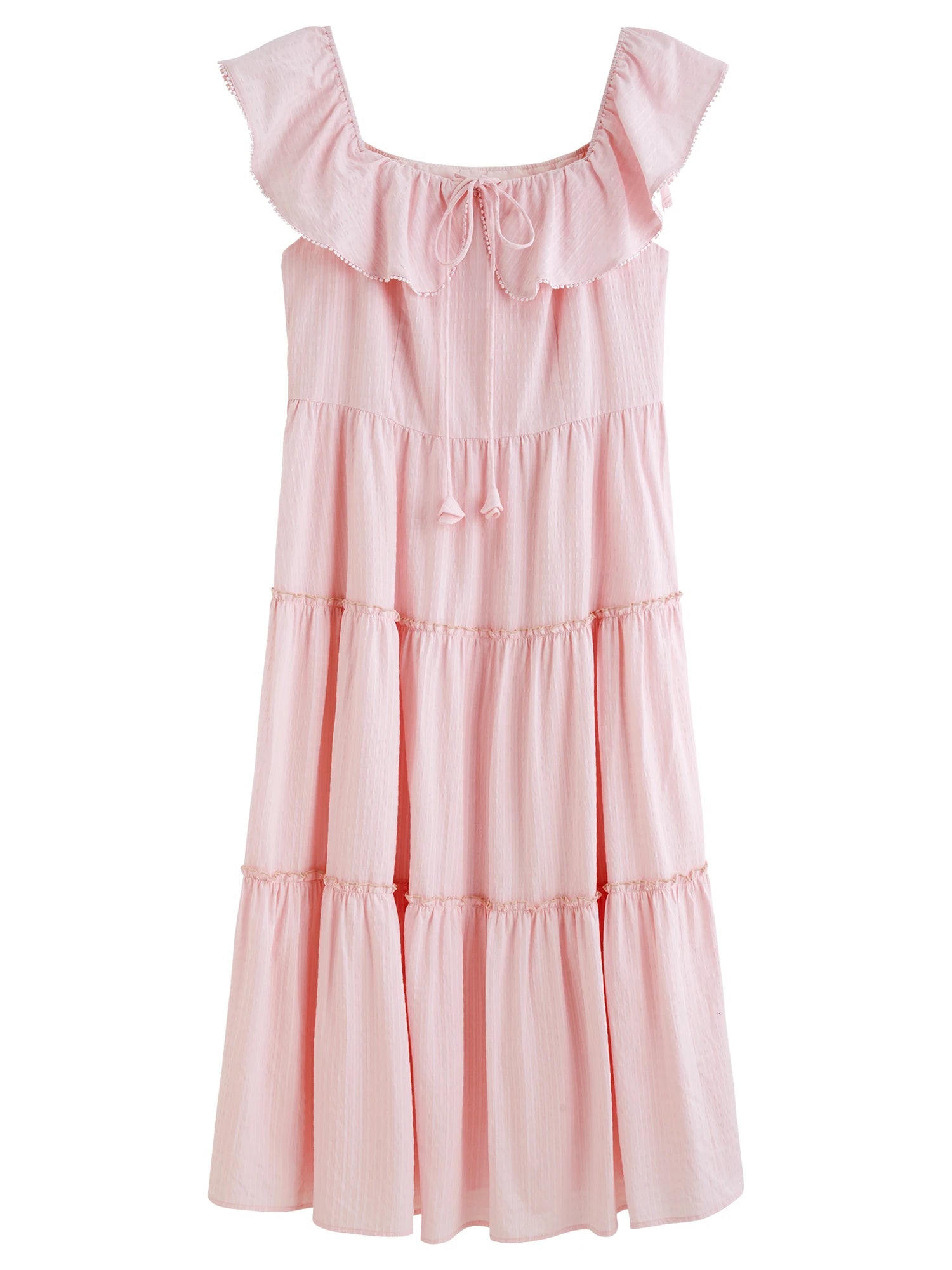 DUSHU Plus Size Ruffled Cake Shape Pink White Dress For Women 2025 Summer New Arrival Elegant French Style Long Dress