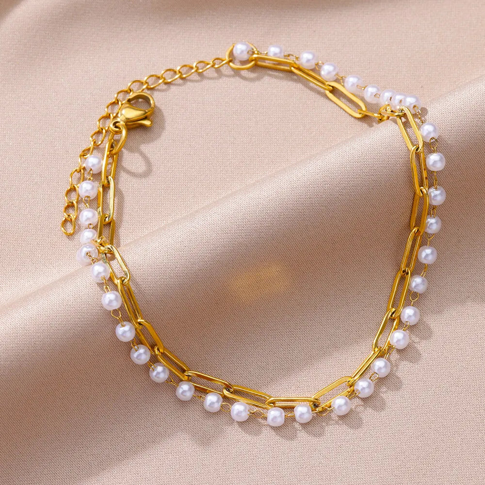 Anklets for Women Gold Color Pearl Ankle Bracelet on the Leg 2024 Femme Stainless Steel Anklet Jewelry Summer Accessories mujer