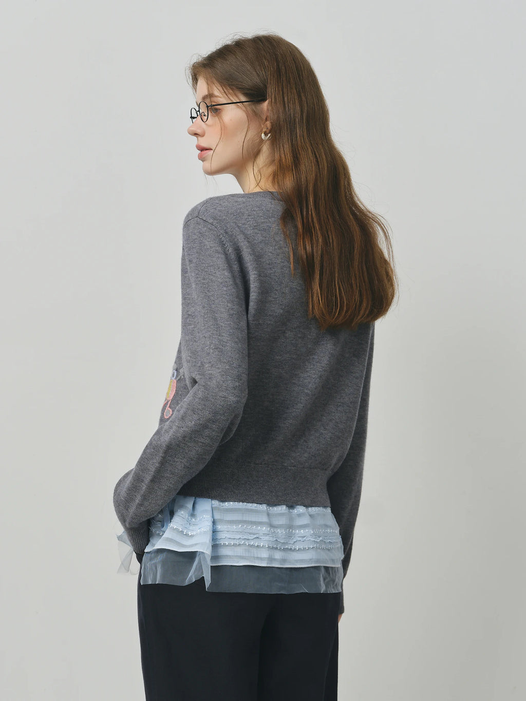 FSLE Embroidered Cute Long Sleeves Chic Cardigan Sweater for Women 2025 Autumn New Arrival Style Warm Cardigan