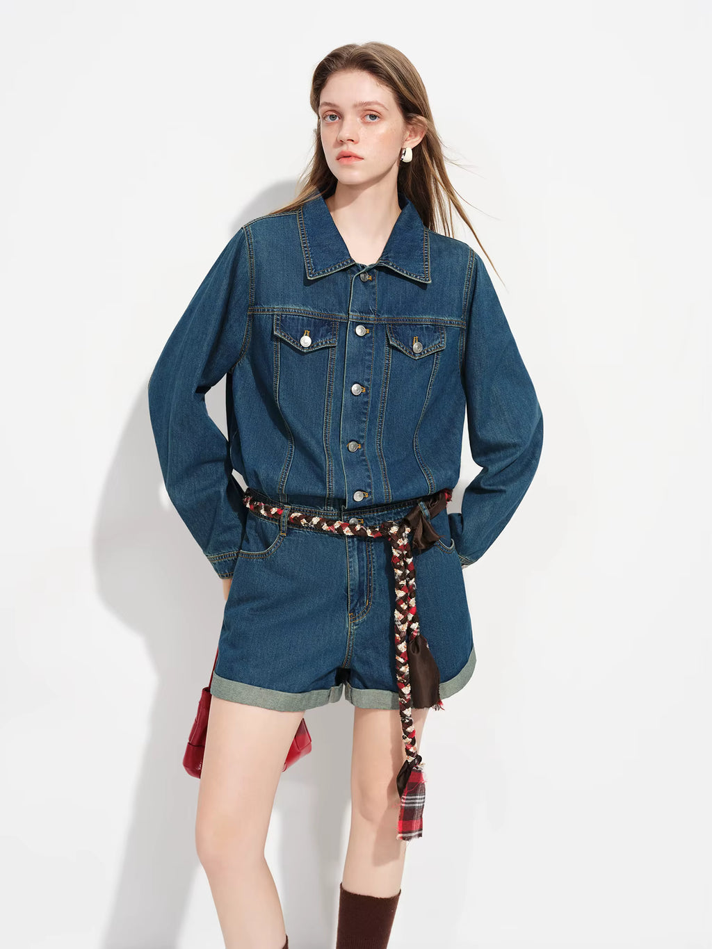 2026 Spring Women's Retro Turn-Down Collar Denim Jumpsuit - Classic Commute Style Wide Leg Overall for Office Daily Wear