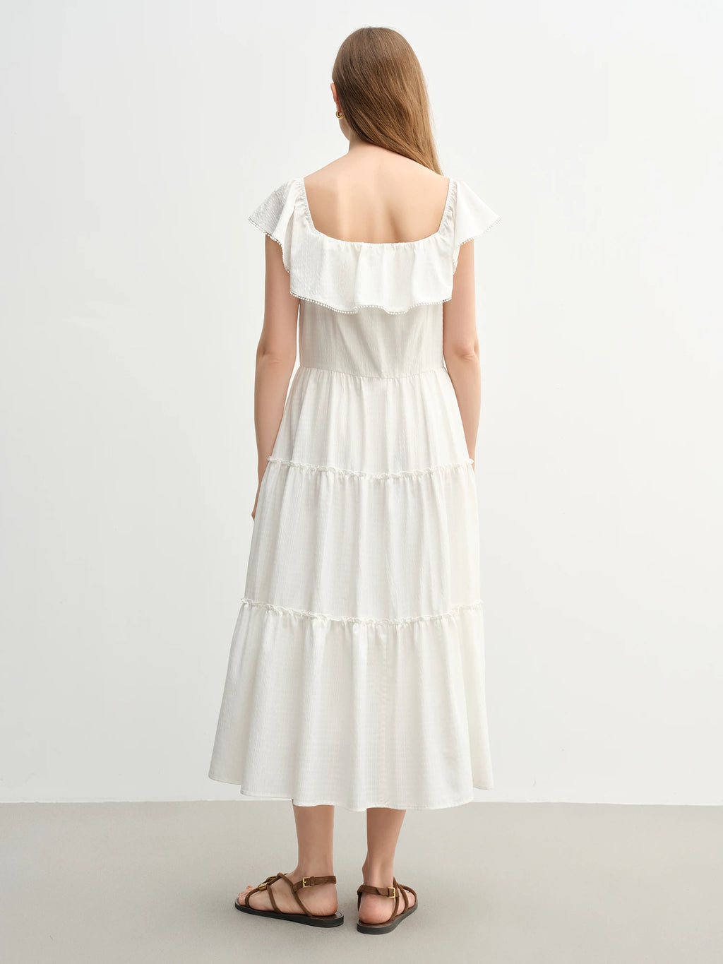 DUSHU Plus Size Ruffled Cake Shape Pink White Dress For Women 2025 Summer New Arrival Elegant French Style Long Dress