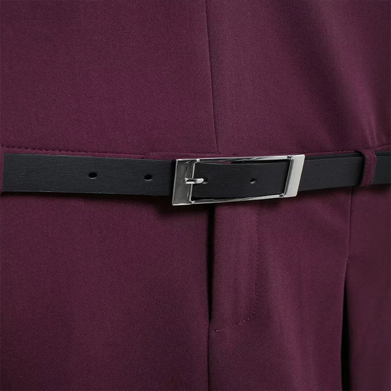 Koekop Women's Fashion Solid Color Belt Decoration Short Dress V Neck Vintage Sleeveless Women's Chic Lady Dresses