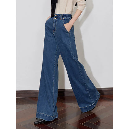 TOYOUTH Women Denim Jeans 2024 Autumn Winter New High Street Wide Leg Stright High Waist Trousers Pants