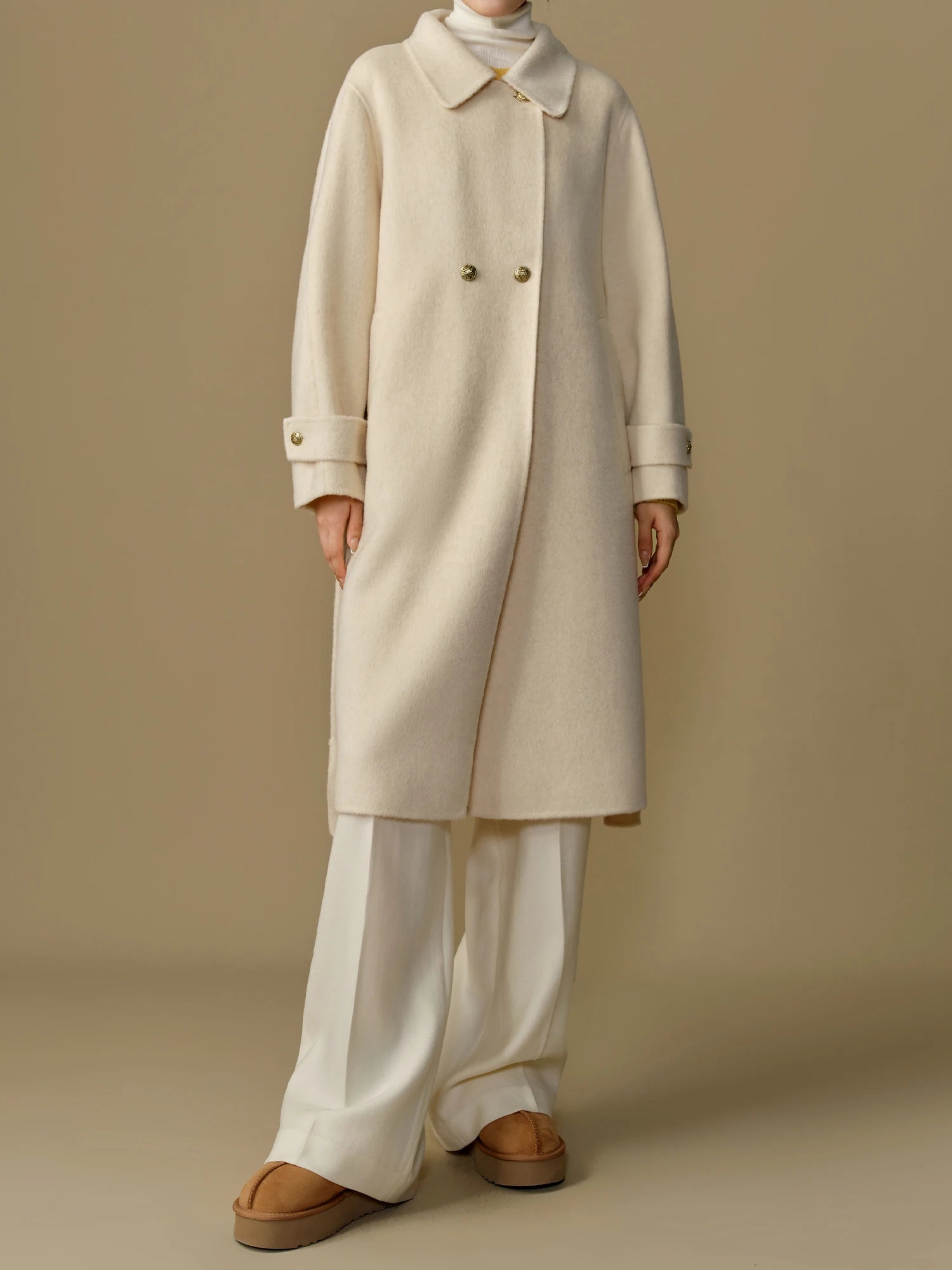 DUSHU Plus Size Simple Atmospheric Long Woolen Coat Winter New Style Elegant Shoulder Drop Woolen Coat Outerwear 24DS84265