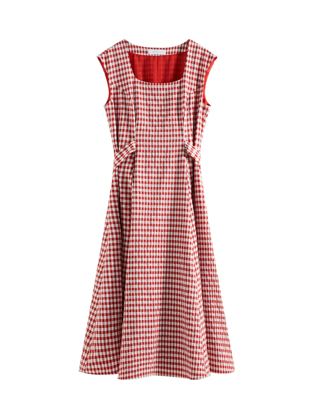 FSLE 2025 Summer New Red Plaid Dress Sleeveless Casual Style Female Summer Long Dress With Sashes High Waist Dress