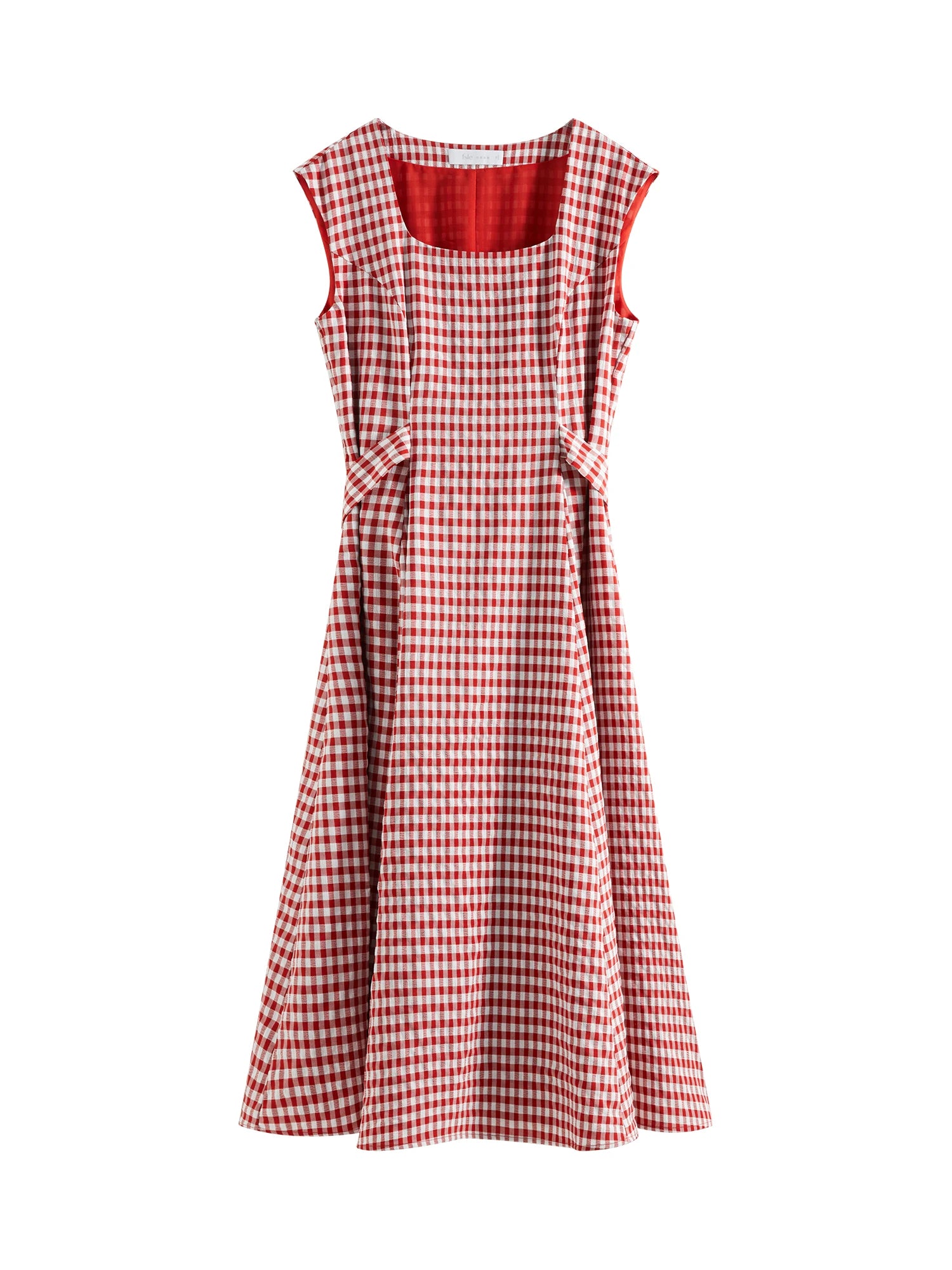 FSLE 2025 Summer New Red Plaid Dress Sleeveless Casual Style Female Summer Long Dress With Sashes High Waist Dress