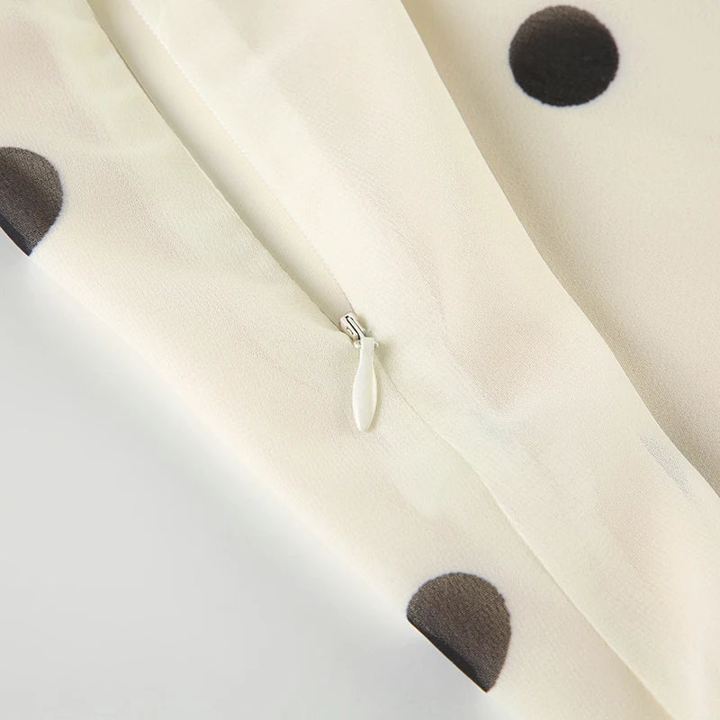 Vintage Polka Dot Bias Midi Skirt with Ruffle Hem