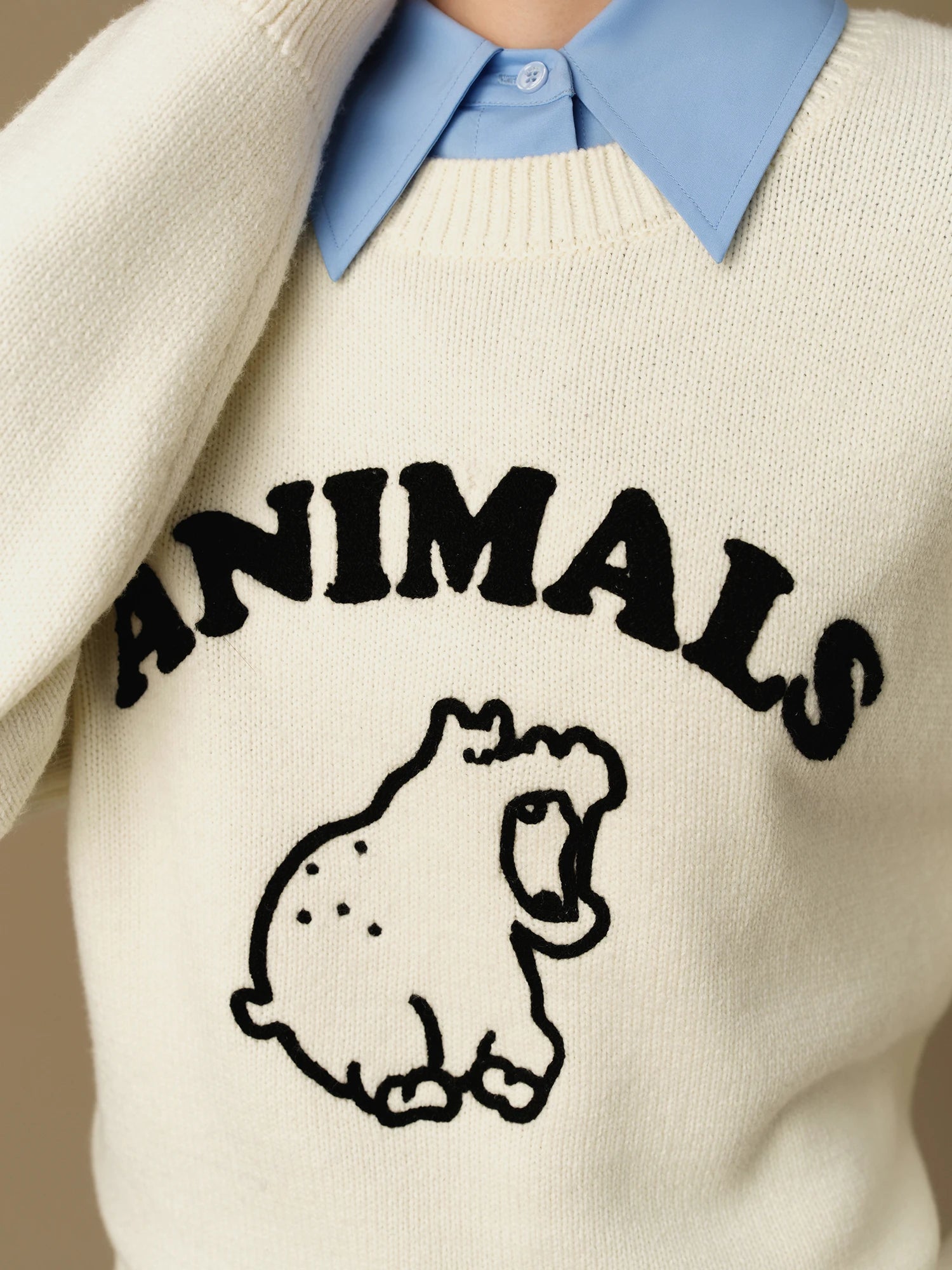 DUSHU Oversize Women's Cartoon Loose Sweater 2024 Winter Gentle Embroidery Knitted Sweater Round Neck Pullover Top 24DS84157