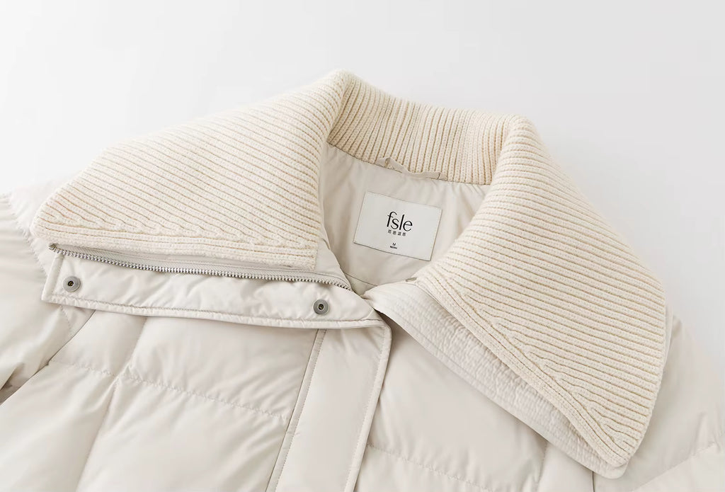 2025 Winter Women's Knit Notch Lapel Long Down Coat - Simple H-Line Design Thermal Insulated Outerwear for Casual Warmth